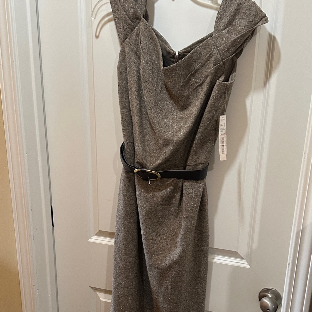 Tahari Gray Midi Dress with Black Belt